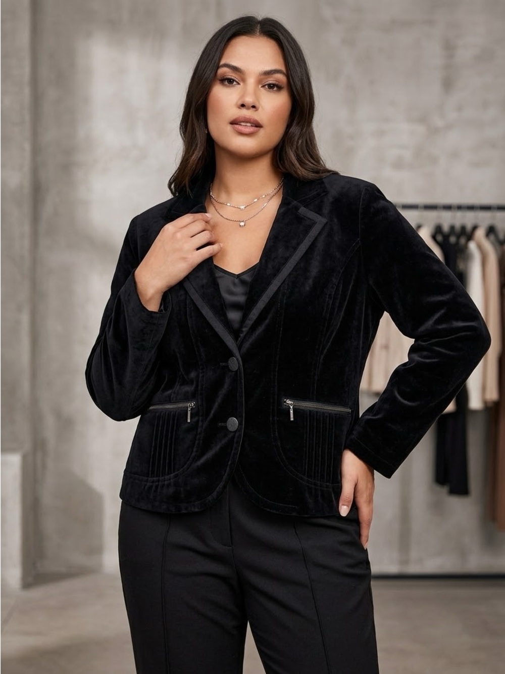 DKNY JEANS Black Velvet Blazer Jacket 2-Button size Large